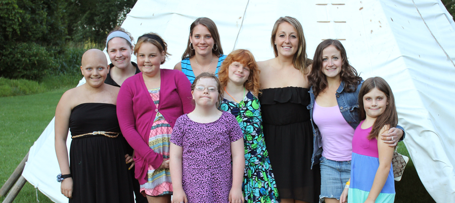 Smiling girls, Campers and Counselors at Camp Can Do, Gretna Glen. central PA at rils